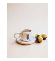 Kedi Desenli 24k Altın Detaylı Handmade 100 ml Türk Kahvesi Fincan ve Tabak