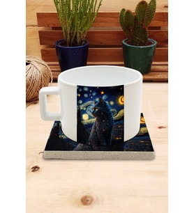 Kediler ve Sanat/Van Gogh Yıldızlı Gece The Starry Night Set 4 - Fincan Kupa-Taş Bardak Altlığı 8