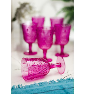 Akrilik Pembe 6'Lı Kadeh & Su Meşrubat Kahve Yanı Bardağı 450 Ml ( Cam Değildir )
