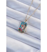 316L Çelik Zincir Altın Renk Taç ve Kız Figürlü Renkli Mineli Tarot Kolye (Karışık)
