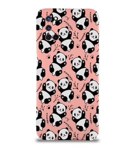 Oppo A92 Uyumlu Lansman Kılıf Panda Tasarımlı İçi Kadife Kapak-Pembe (Şeffaf)