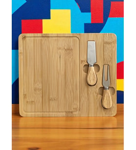 Doğal Bambu Bıçaklı Peynir Servis Sunum Tabağı Kahvaltı Sunum Tahtası Seti 3 Parça 30x25 Cm