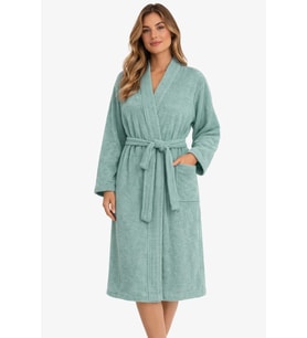 Kimono Yaka Unisex Pamuklu Tek Kişilik Bornoz Yeşil