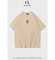 Nevermind Unisex Kadın Erkek Wyrd Baskılı Özel Tasarım Oversize T-shirt (Bej)