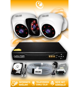 ELITCAM 3 Kameralı Kare 2 İç Kamera Set 1 TB HDD Full HD Gece Görüşlü Güvenlik Kamerası Sistemi