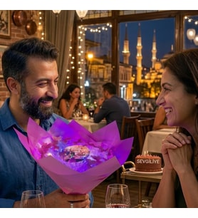 FOTOĞRAFLI LED IŞIKLI KELEBEK BUKETİ