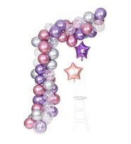 Pembe Mor Gümüş Konfetili Balon Zincir Seti  71 Parça-
