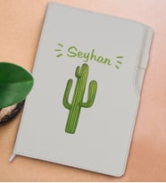 BK Gift Kişiye Özel Kaktüs Tasarımlı Beyaz Termo Deri Not Defteri 15x21cm-1