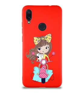 Xiaomi Redmi Note 7 Pro Soft Premier Kapak Vespagirl Tasarımlı Silikon Kılıf - Kırmızı (Şeffaf)