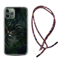 Apple iPhone 11 12 13 14 Pro Max Kılıf Boyun Asklı Rasta Silikon Flowers Cat 1345