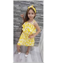 MODAVALS PAPATYA DESENLİ DÜĞME DETAYLI YAZLIK KIZ ÇOCUK ETEKLİ KOMBİN 