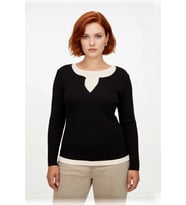 Kadın Fitted Fitilli Triko Kazak İnce Yapılı Polyester Çift Katman Görünümlü İlkbahar Sonbahar