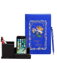 Sevgililer Gününe Özel Mavi Defter Kalem & Deri Kaplama Kalemlik Hediye Seti 5