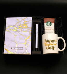 Kişiye Özel Beyaz Mermer Desenli Defter& Mat Beyaz Roller Kalem& Öğretmenler Gününe Özel Kupa& Starbucks Cappucino Kahve Hediye Seti