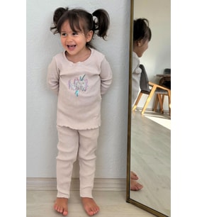 Breeze Kız Çocuk Tayt Takımı Pullu Yazı Baskılı 1.5-5 Yaş, Taş