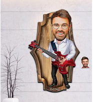 Kişiye Özel Gitarist - Müzisyen Karikatür Vintage Ahşap Tablo 30*50 (Çok Renkli)