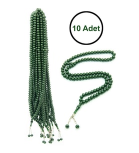 10 Adet 99lu Namaz Tesbihi 10mm Hac Umre Hediyelik - Koyu Yeşil