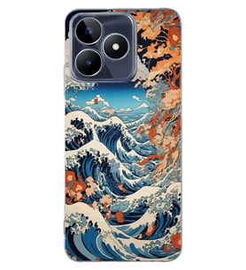 Realme C53 Uyumlu Kanagawa Dalga Desenli Şeffaf Telefon Kılıfı