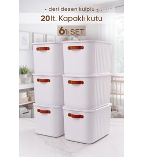 6 Adet Kulplu Beyaz Dolap Düzenleyici 20 Lt Kapaklı Saklama Kutusu Sepet Oyuncak Kutusu Organizer