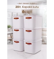 6 Adet Kulplu Beyaz Dolap Düzenleyici 20 Lt Kapaklı Saklama Kutusu Sepet Oyuncak Kutusu Organizer