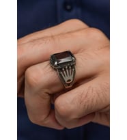 Siyah Oniks Taşlı 925 Gümüş Erkek Yüzük