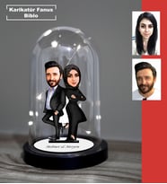 KİŞİYE ÖZEL EVLİ, SEVGİLİ, ÇİFT , GELİN DAMAT TESETTÜR TASARIMLI IŞIKLI KARİKATÜR FANUS BİBLO FN15