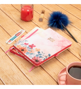 Dival Notebook 13,5x20 cm Çiçekli Sert Kapak Noktalı Tarihsiz Dikişli Not Okul Defteri (Çiçek Pembe)