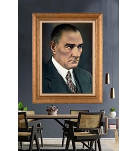 Altın Varaklı Çerçeveli Paspartulu Atatürk Tablo nh53 (Gold)