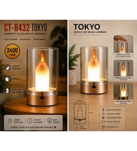CT-8432 Tokyo El Sensörlü Şarjlı Led Masa Lambası 3200K Sıcak Işık Dimmerli Gece Lambası (Type-C)