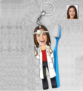 Kişiye Özel Dişçi Kadın Doktor Ahşap Anahtarlık-1
