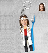 Kişiye Özel Dişçi Kadın Doktor Ahşap Anahtarlık-1