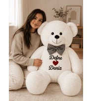 [ İSTEDİĞİNİZ İSMİ YAZIYORUZ ] Beyaz Renk Sevgiliye Özel Peluş Ayıcık-İsim Baskılı Peluş Oyuncak -Anneye ,Arkadaşa Özel Hediye (100 cm)