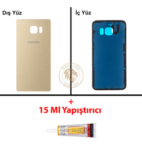 Samsung Galaxy S6 Edge Gold Renk Arka Kapak + B7000 Yapıştırıcı Arka Cam Batarya Kapağı Pil Kapağı Lazer Kesim Back Cover Galaxy S6 Edge Uyumlu