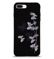 Apple iPhone 7 Plus  Lansman Kılıf Lavanta ve Kelebek Tasarımlı Altı Kapalı İçi Kadife Kaplı  Kapak (Şeffaf)