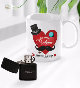 BK Gift Kişiye Özel Canım Babam Tasarımlı Kupa Bardak ve Benzinli Çakmak Seti - Model 4