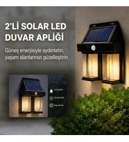 2&amp;#39;li Solar Güneş Enerjili LED Duvar Apliği, Hareket Sensörlü, Şarjlı, Kablosuz Dış Mekân Bahçe ve Kapı Lambası (5690)
