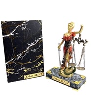 Premium İsimli Özel Ofis Seti - Mermer Tasarımlı Defter ve Kaideli Adalet Heykeli (Model 2)