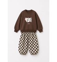 Cow Baskılı Damalı Unisex Çocuk Oversize Takım - Kahverengi