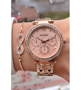 Tom Jones Marka Rose Gold Renk 2 Yıl Garantili Su Geçirmez Kadın Kol Saati - Bileklik Hediyeli