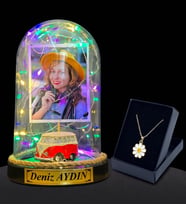 Kişiye Özel Renkli Led Işıklı Fanus ve Tasarım Kolye Hediye Seti (Model 2)