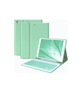 Qpen iPad 10.2 inç (9.nesil) Uyumlu Klavyeli Tablet Kılıfı (Yeşil)
