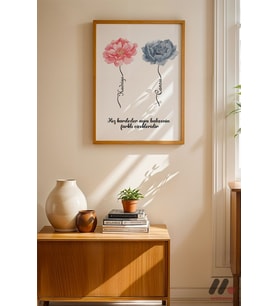 Kardeşlere Özel Çiçek İllüstrasyonlu Poster, Ahşap Çerçeveli Duvar Tablosu