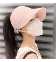 Valkyrie Geniş Vizör Güneş Koruyucu Kadın Şapka Maske Takma Düğmeli Tenis Spor Şapka Pembe