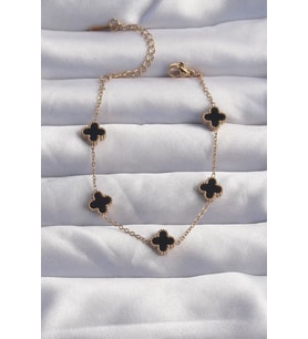 316L Çelik Baby Boy Gold Renk Siyah Mineli Yonca Bileklik - TJ-BB6276