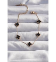 316L Çelik Baby Boy Gold Renk Siyah Mineli Yonca Bileklik - TJ-BB6276