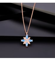 925 Ayar Gümüş Aquamarine Taşlı Kamelya Çiçeği Kolye