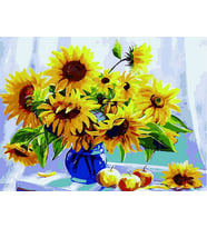 Penceredeki Ayçiçek Sayılarla Boyama Seti 40x50 cm (Tuvale Gerili)