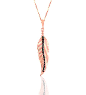 Söğütlü Silver Gümüş rose siyah taşlı tüy kolye