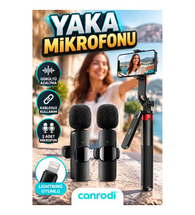 Çift Kablosuz Yaka Mikrofonu ve Tripodlu Selfie Çubuğu Seti – Lightning Uyumlu, Gürültü Azaltma