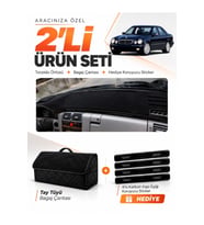 MERCEDES W210 E200 (1995-2002) Uyumlu Torpido Örtüsü + Tay Tüyü Bagaj Çantası + Sticker Seti - Siyah